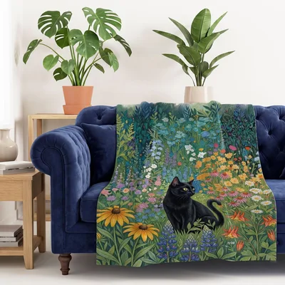 Cat Wildflower Garden Blanket for Cat Lovers