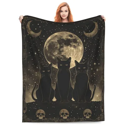 Celestial Cat Lover Blanket for Moon-Loving Cat Fans