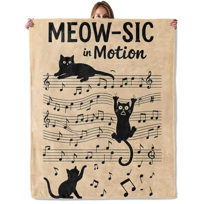 Musical Cat Blanket for Cat Lovers Who Feel the Beat