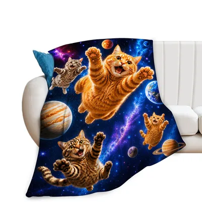 Cats in Space Blanket: Galaxy Cats Floating Through the Stars