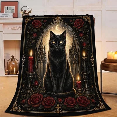 Gothic Black Cat Blanket: Dark Romance Art for Cat Lovers