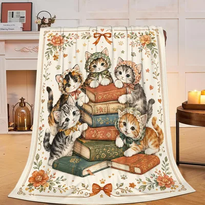 Vintage Books Cat Blanket for Cat and Book Lovers