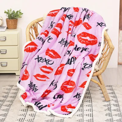 Red Lips Kisses Pattern Blanket: Bold Red Kissing Marks and Love Notes