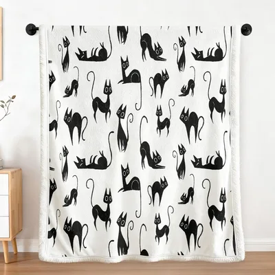 Black Cat Silhouettes Pattern Blanket for Feline Fans