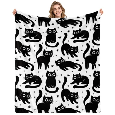 Black Cats Pattern Blanket: Playful Silhouette Design for Feline Fans