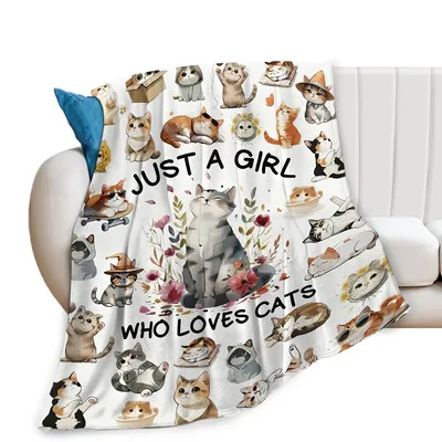 Just a Girl Blanket: Cat Lover Design with Watercolor Felines