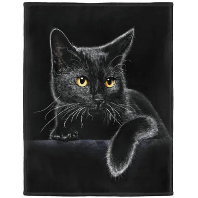 Black Cat with Yellow Blanket: Realistic Feline Art for Dark Interiors