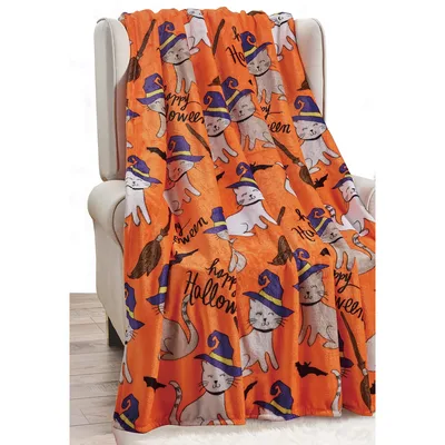 Halloween Witch Cats Pattern Blanket for Spooky Season Coziness