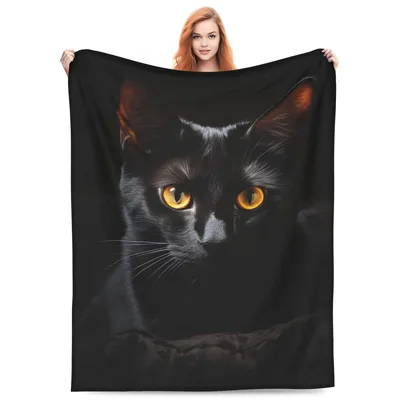 Black Cat Orange Eyes Blanket