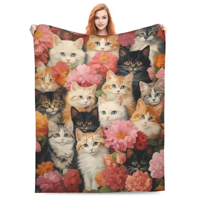 Kittens Among Flowers Blanket: A Floral Feline Throw for Cat Lovers