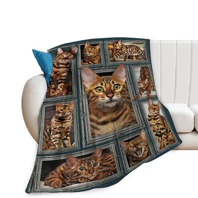Bengal Cat Photo Collage Blanket: A Gallery of Spotted Felines