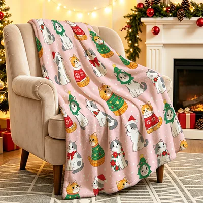 Christmas Kittens Santa Hat Blanket: Feline Holiday Cheer
