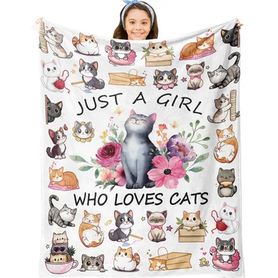 Just a Girl Blanket: Feline Love and Floral Art