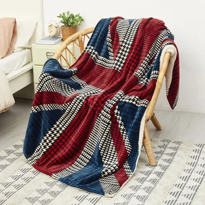 British Union Jack Flag Blanket featuring a houndstooth pattern twist