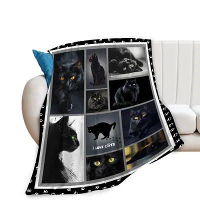 Black Cats Photo Collage Blanket