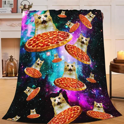 Cats and Pizza Blanket: Galaxy Cats Flying Pepperoni Slices