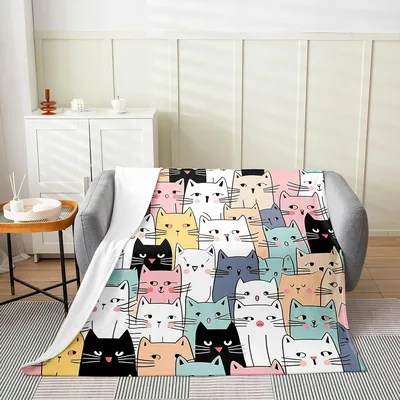 Colorful Cartoon Cats Pattern Blanket for Feline Lovers