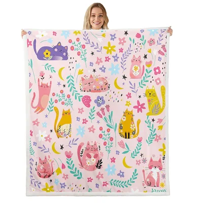 Funny Cats and Flowers Blanket featuring whimsical colorful kittens