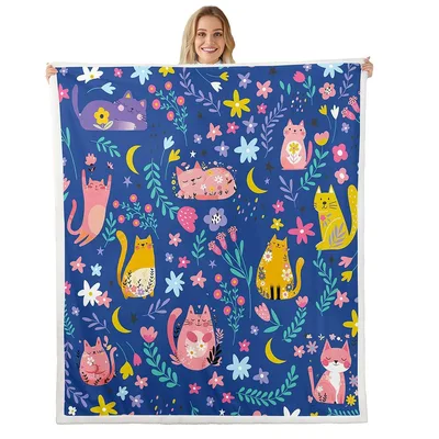 Funny Cats Among Flowers Blanket: Whimsical Kitty and Floral Design