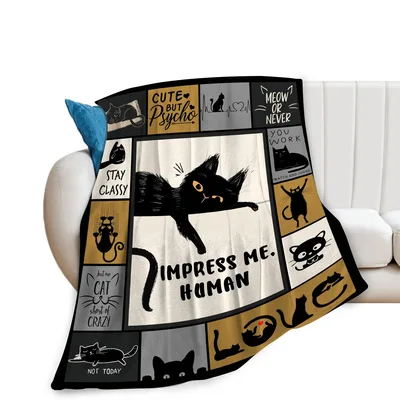 Impress Me Human Black Blanket: A Collage of Feline Attitude