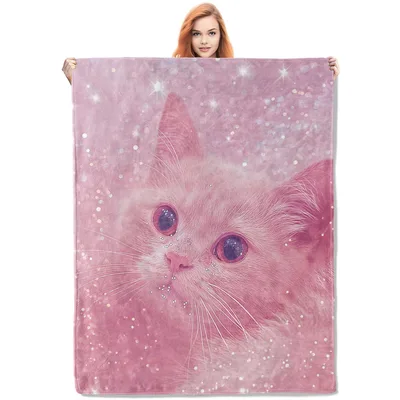 Pink Kitten with Sparkles Blanket