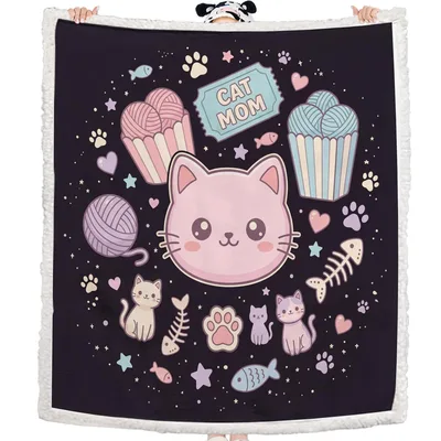 Cat Mom Cute Cartoon Blanket: Kawaii Kitty Design for Feline Lovers