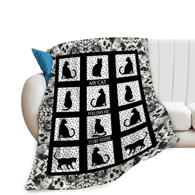 Black Cats in Grid Blanket: My Cat Follows Me Everywhere Design