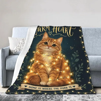 Orange Cat Home Blanket: Warm Heart Purr Design