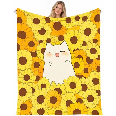 Cat Surrounded by Sunflowers Blanket: A Happy Feline in a Field