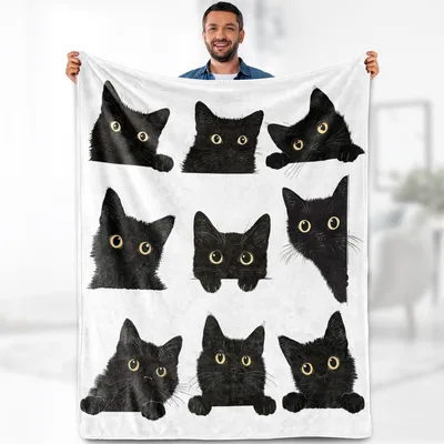Black Cats Peeking Pattern Blanket for Feline Enthusiasts