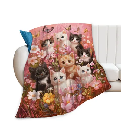 Kittens Among Pink Flowers Blanket No. 2