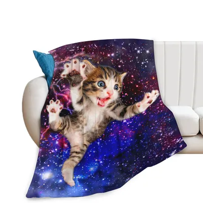 Galaxy Cat Floating Blanket: A Kitten Drifting Through Space