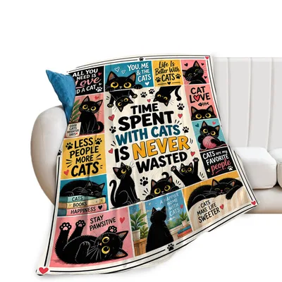 Time Spent with Cats Blanket: Black Cat Collage Design