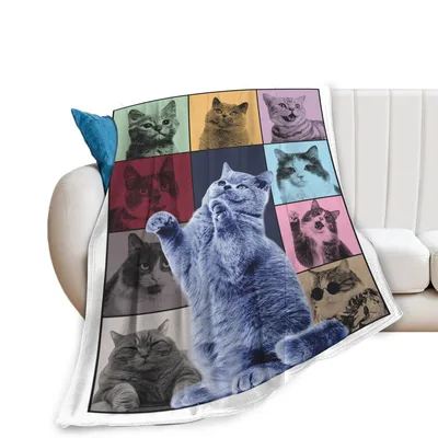 Cats Photo Collage Colorful Blanket: Pop Art Cat Grid Design