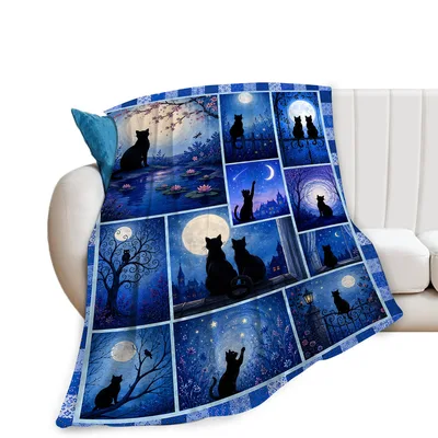 Black Cats Moonlit Night Blanket