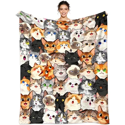 Cute Cats Pattern for Cat Blanket: A Flock of Expressive Felines