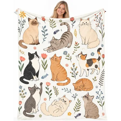 Cats and Flowers Pattern Blanket: Whimsical Feline Art