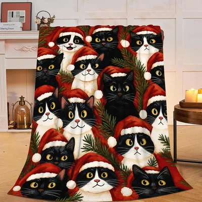 Christmas Cats in Santa Blanket: Festive Feline Design