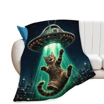 Cat Abducted by UFO Blanket: Space Cat Throw for Feline Fans