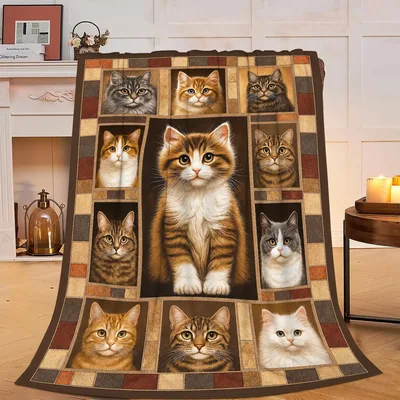 Cats Collage Grid Pattern Blanket: A Patchwork of Feline Portraits