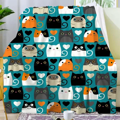Colorful Cat Faces Pattern Blanket for Feline Enthusiasts