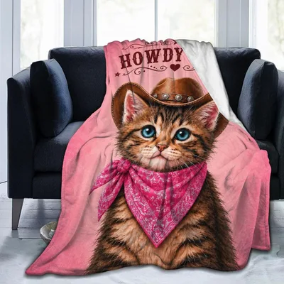 Howdy Cowgirl Cat Blanket Western Kitty Throw with Pink Bandana