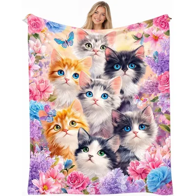 Cute Cats Floral Pattern Blanket