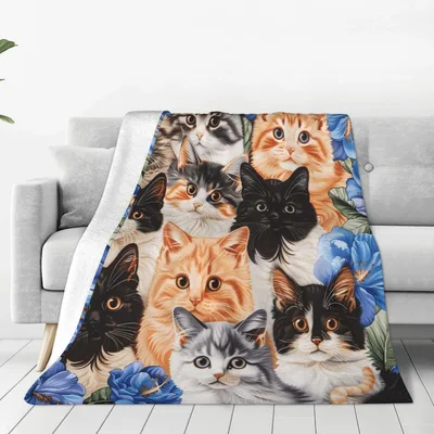 Cat Collage Pattern Blanket: A Gathered Group of Feline Faces