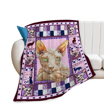 Sphynx Cat Portrait Collage Blanket for Hairless Cat Lovers