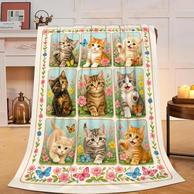 Kittens in Flower Frames Blanket featuring nine adorable kittens