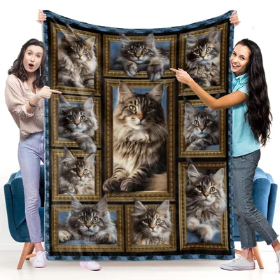 Maine Coon Cats Blanket: Framed Feline Portraits for Art Lovers