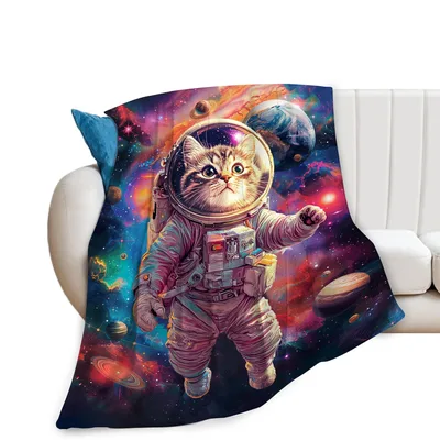 Astronaut Cat in Galaxy Blanket: Space Feline Adventure