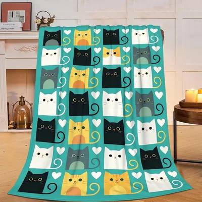 Cats in Checkered Hearts Blanket