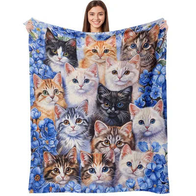 Cute Cats Collage Blanket No. 2 for Feline Enthusiasts